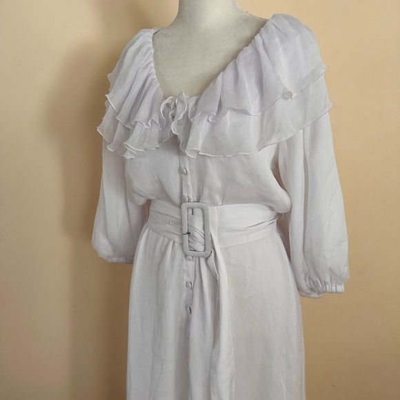 ROTATE BIRGER CHRISTENSEN Ellie White Ruffle-trimmed Georgette Midi Dress - Picture 3 of 10